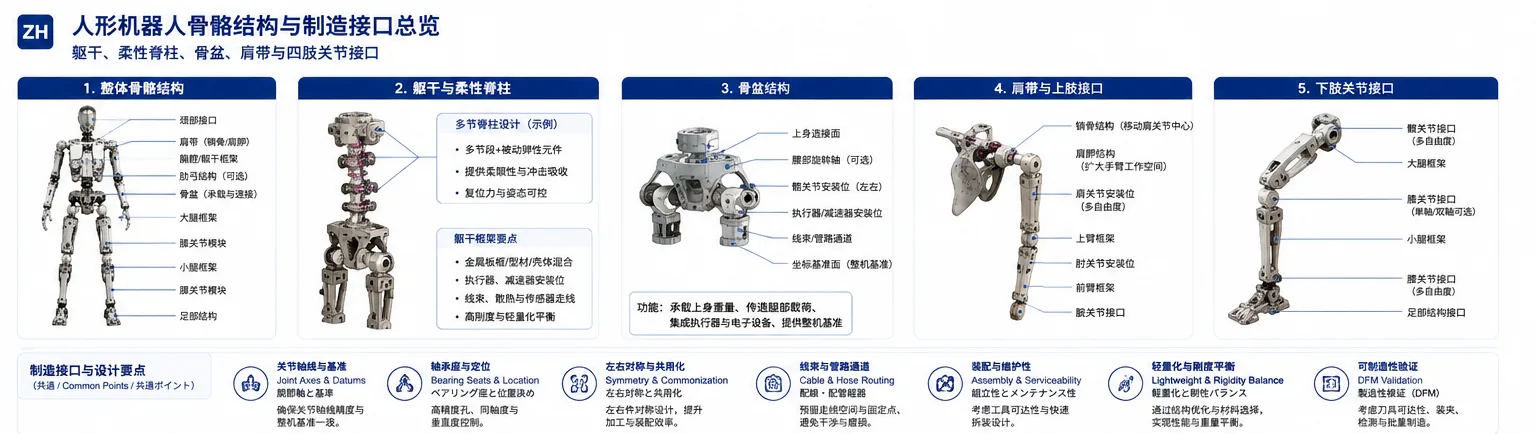 人形机器人骨骼结构如何制造:躯干、骨盆与四肢框架的轻量化设计和精密加工
