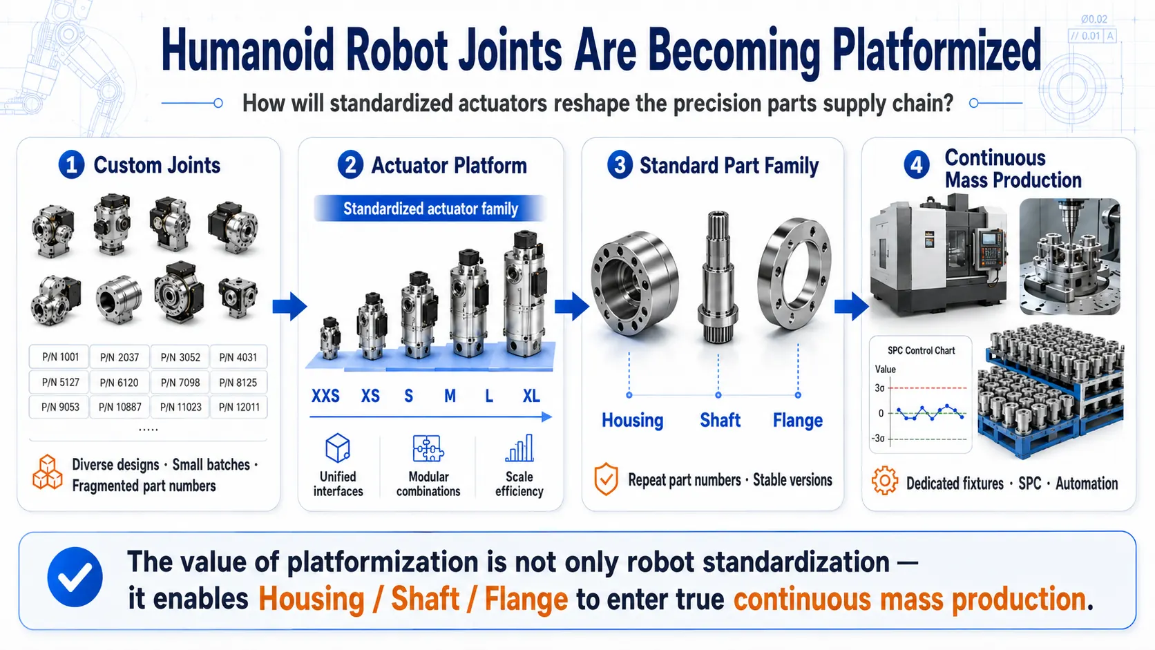 Humanoid robot joint supply chain evolution from custom joints to actuator platforms, standard part families and continuous mass production