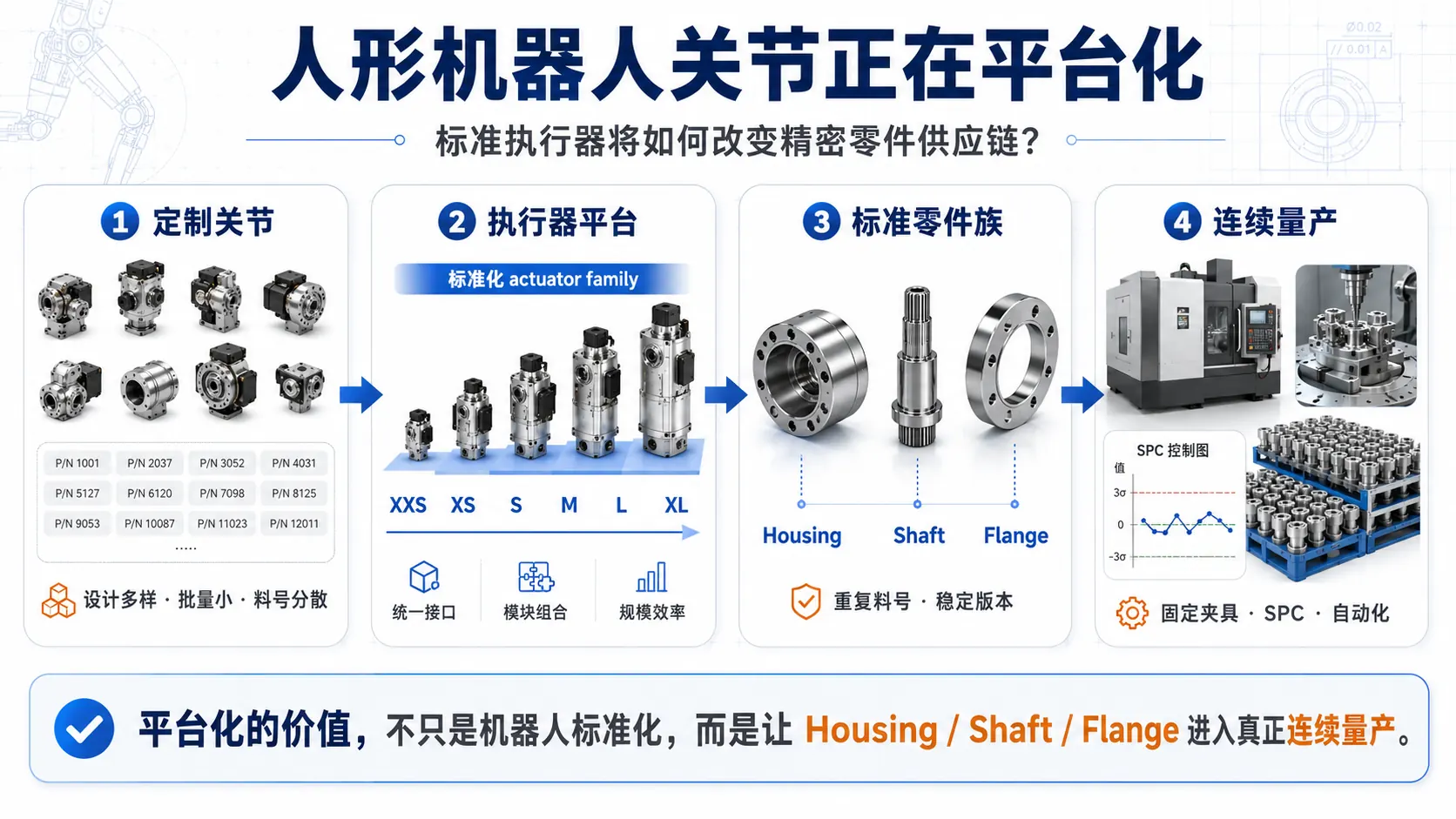 人形机器人关节从定制设计、执行器平台、标准零件族到连续量产的供应链演进