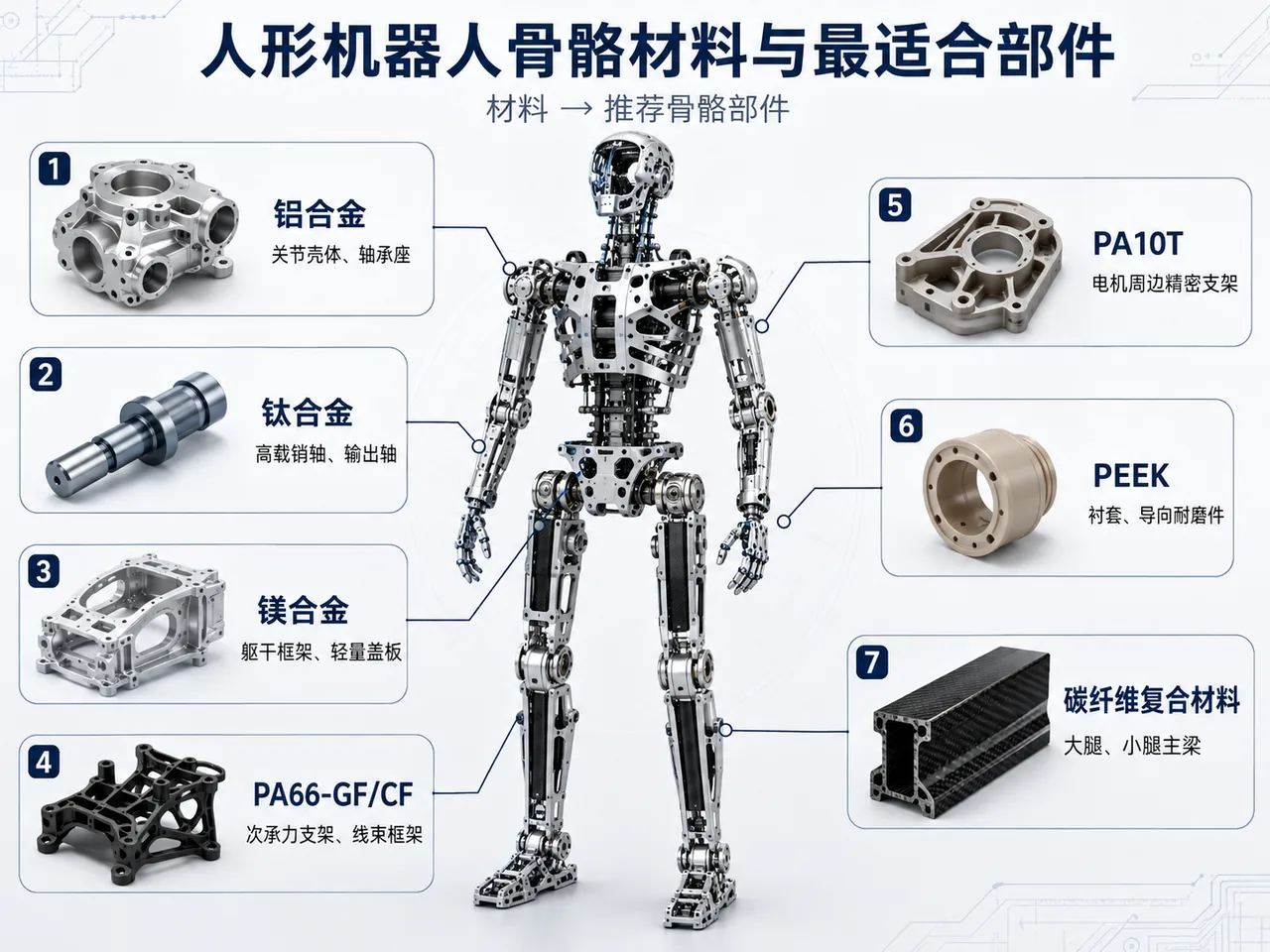 人形机器人骨骼材料与最适合部件对照图