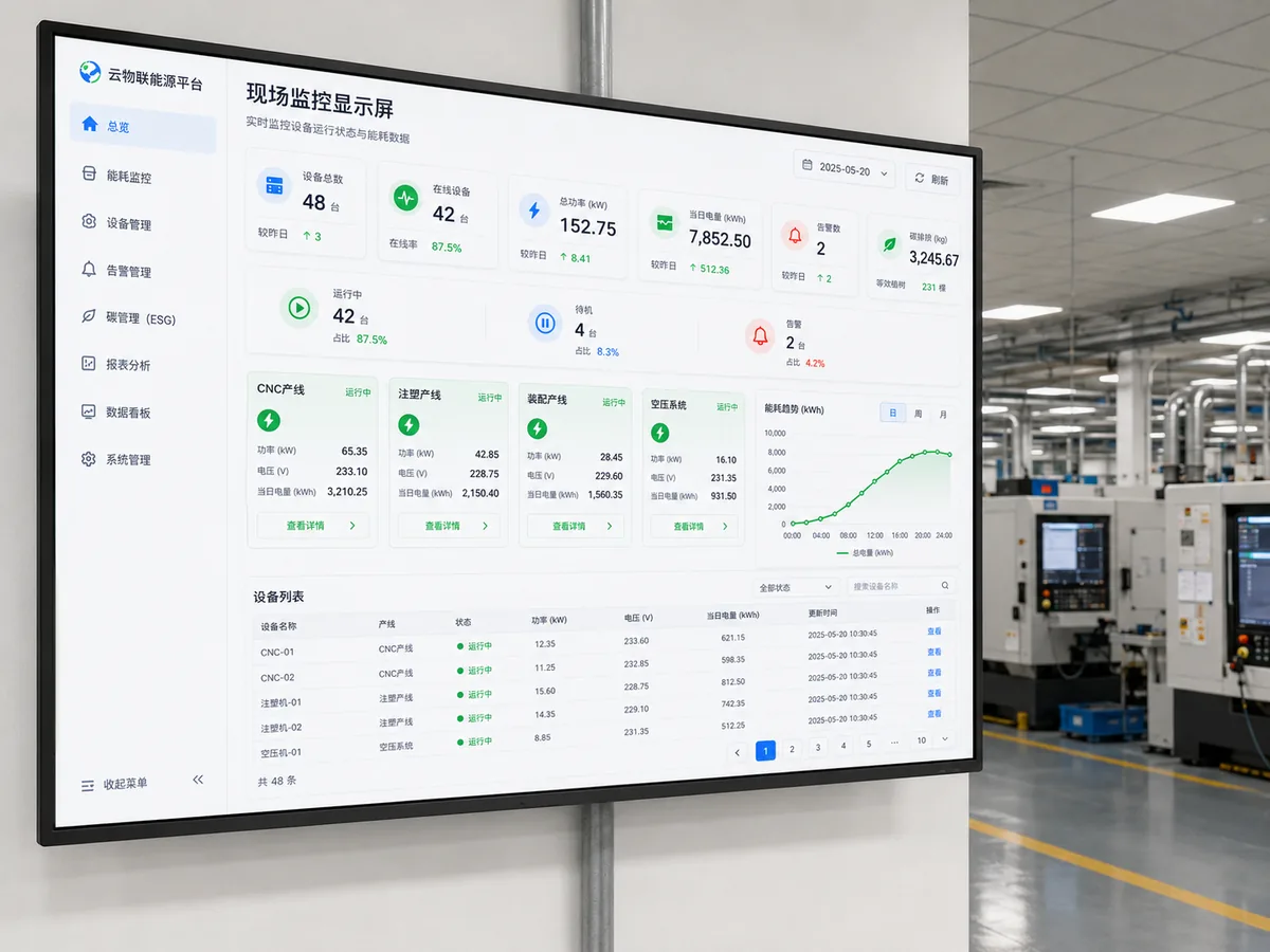 生产现场设备状态与能源消耗管理显示屏
