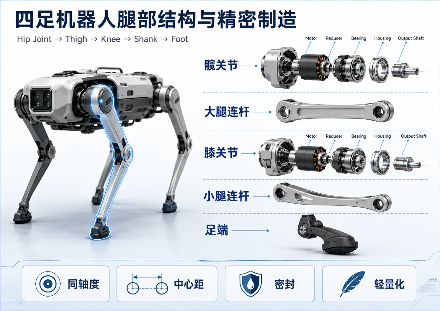 四足机器人腿部结构与精密制造
